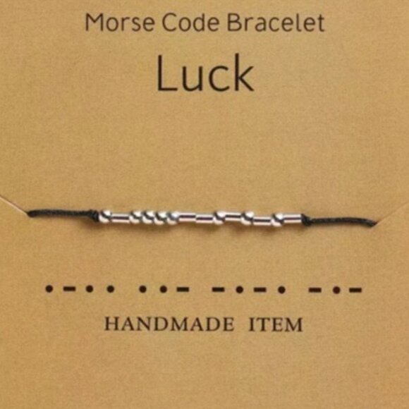 "LUCK" Silver Morse Code Bracelets - Adjustable String, Inspirational Message - Picture 1 of 2